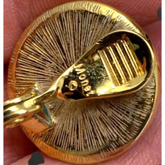 Vintage 1980's Monet Amber Cabochon Domed Button Earrings Modernist Couture - Picture 3 of 6